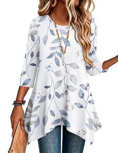 Sp113 Color Women’s 3/4 Sleeve Tunic Top – Loose Fit Asymmetrical Hem