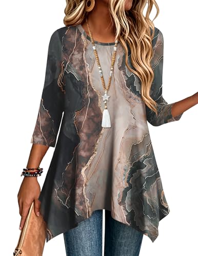 Cx278 Color Women’s 3/4 Sleeve Tunic Top – Loose Fit Asymmetrical Hem