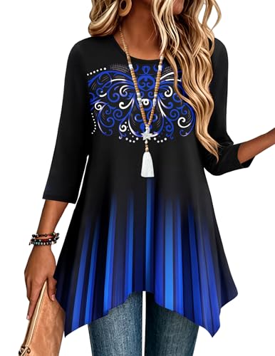 Jb229 Color Women’s 3/4 Sleeve Tunic Top – Loose Fit Asymmetrical Hem