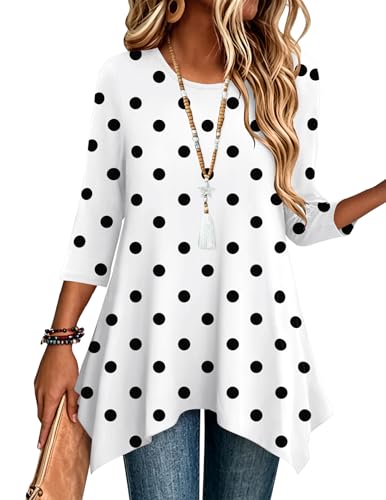 Jh592 Color Women’s 3/4 Sleeve Tunic Top – Loose Fit Asymmetrical Hem