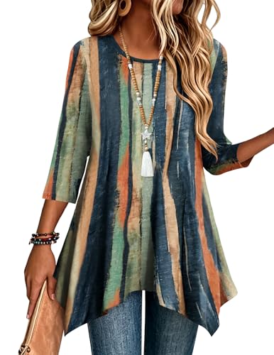 Cx289 Color Women’s 3/4 Sleeve Tunic Top – Loose Fit Asymmetrical Hem
