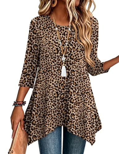 An136 Color Women’s 3/4 Sleeve Tunic Top – Loose Fit Asymmetrical Hem