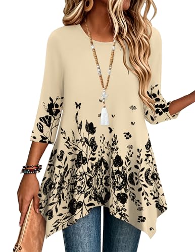 Sf364 Color Women’s 3/4 Sleeve Tunic Top – Loose Fit Asymmetrical Hem