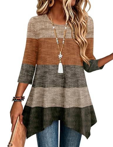Jh398 Color Women’s 3/4 Sleeve Tunic Top – Loose Fit Asymmetrical Hem
