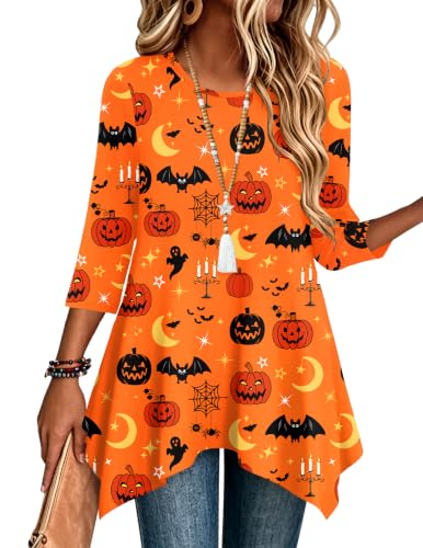 Ws85 Color Women’s 3/4 Sleeve Tunic Top – Loose Fit Asymmetrical Hem