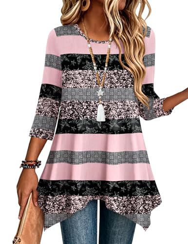 Tz245 Color Women’s 3/4 Sleeve Tunic Top – Loose Fit Asymmetrical Hem