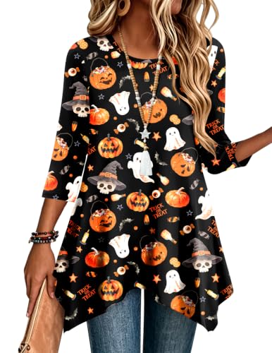 Ws116 Color Women’s 3/4 Sleeve Tunic Top – Loose Fit Asymmetrical Hem