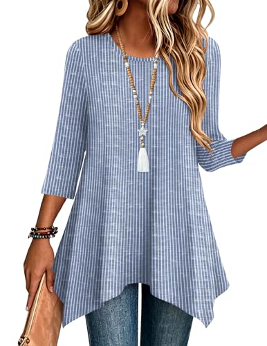 Tz273 Color Women’s 3/4 Sleeve Tunic Top – Loose Fit Asymmetrical Hem