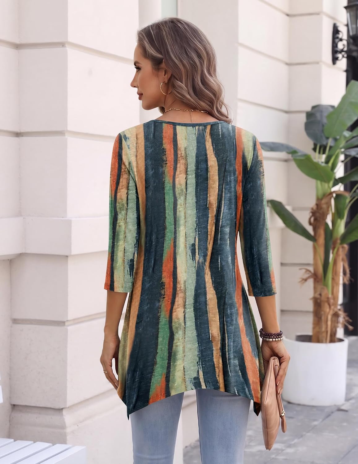 Women’s 3/4 Sleeve Tunic Top – Loose Fit Asymmetrical Hem