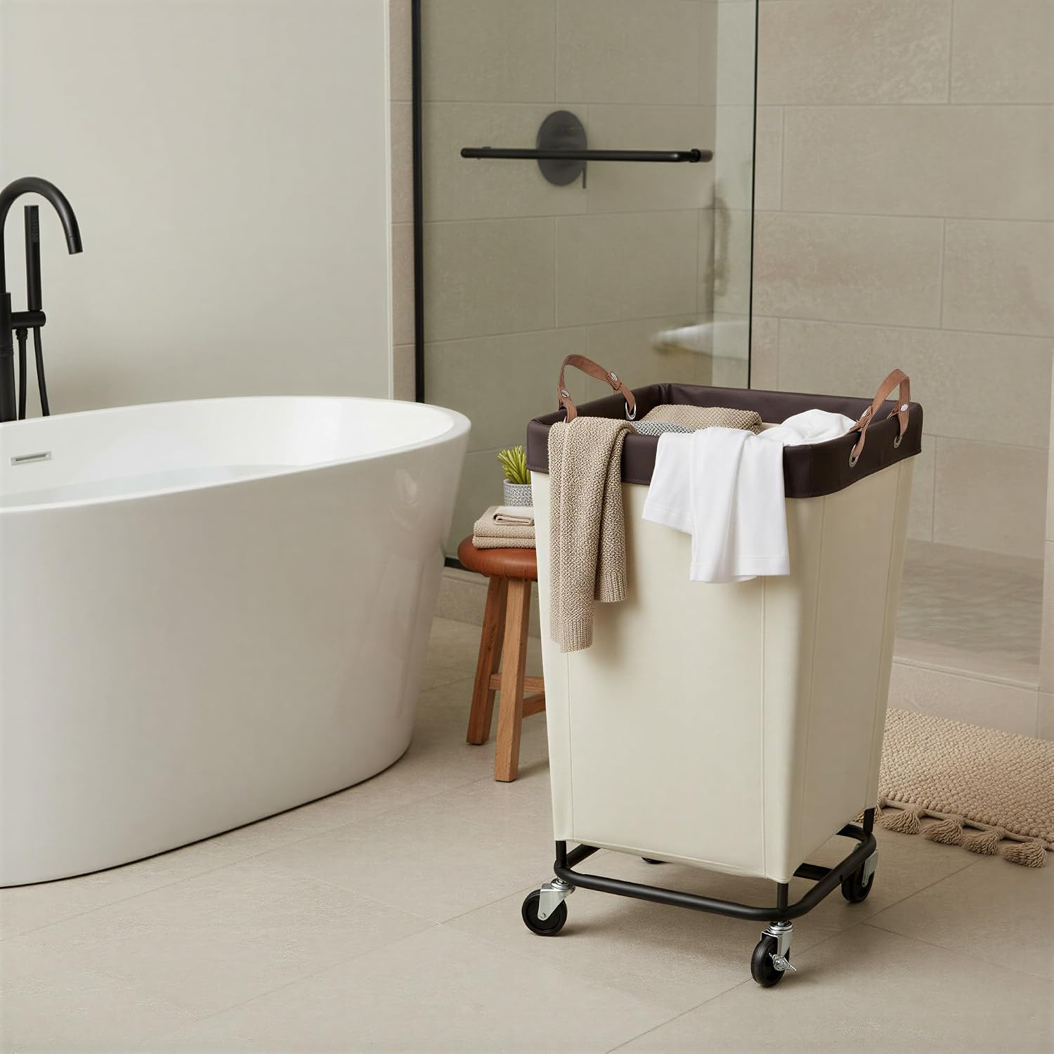 Rolling Laundry Hamper 160L with Wheels and Metal Frame