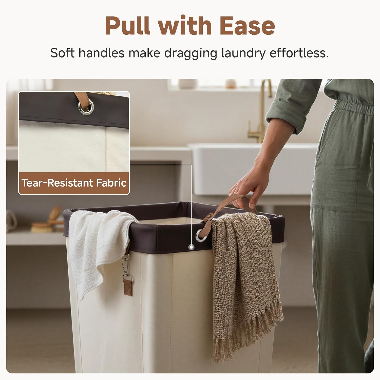 Rolling Laundry Hamper 160L with Wheels and Metal Frame