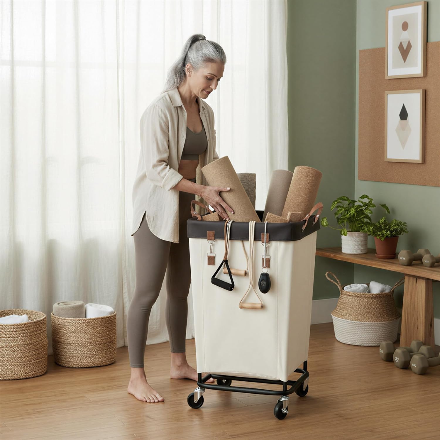 Rolling Laundry Hamper 160L with Wheels and Metal Frame