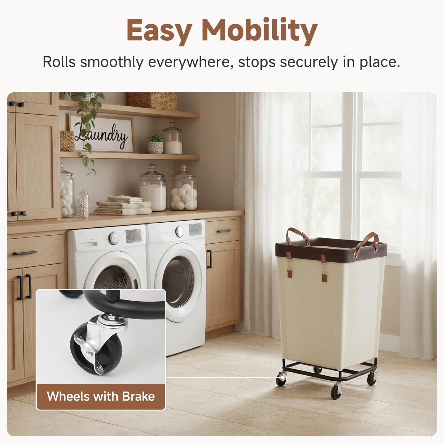 Rolling Laundry Hamper 160L with Wheels and Metal Frame
