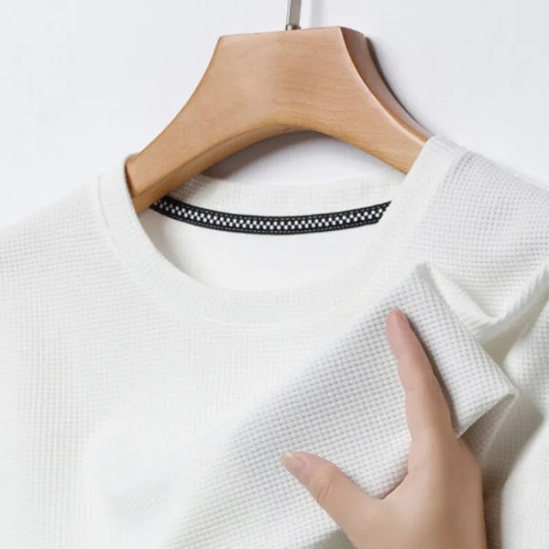 Men's Waffle Knit Short Sleeve T-Shirt Casual Top