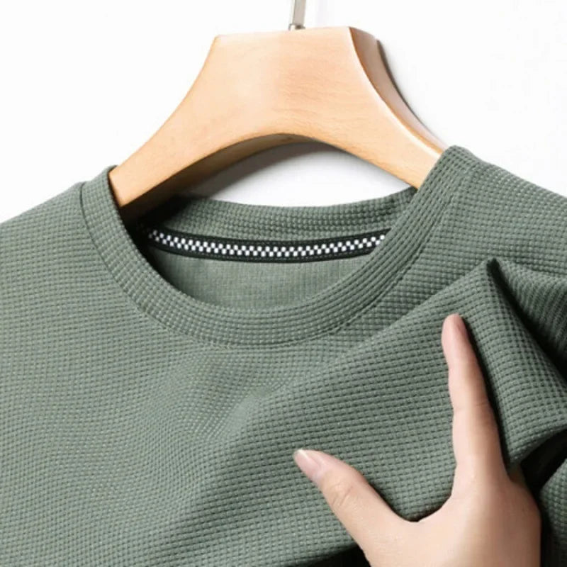 Men's Waffle Knit Short Sleeve T-Shirt Casual Top