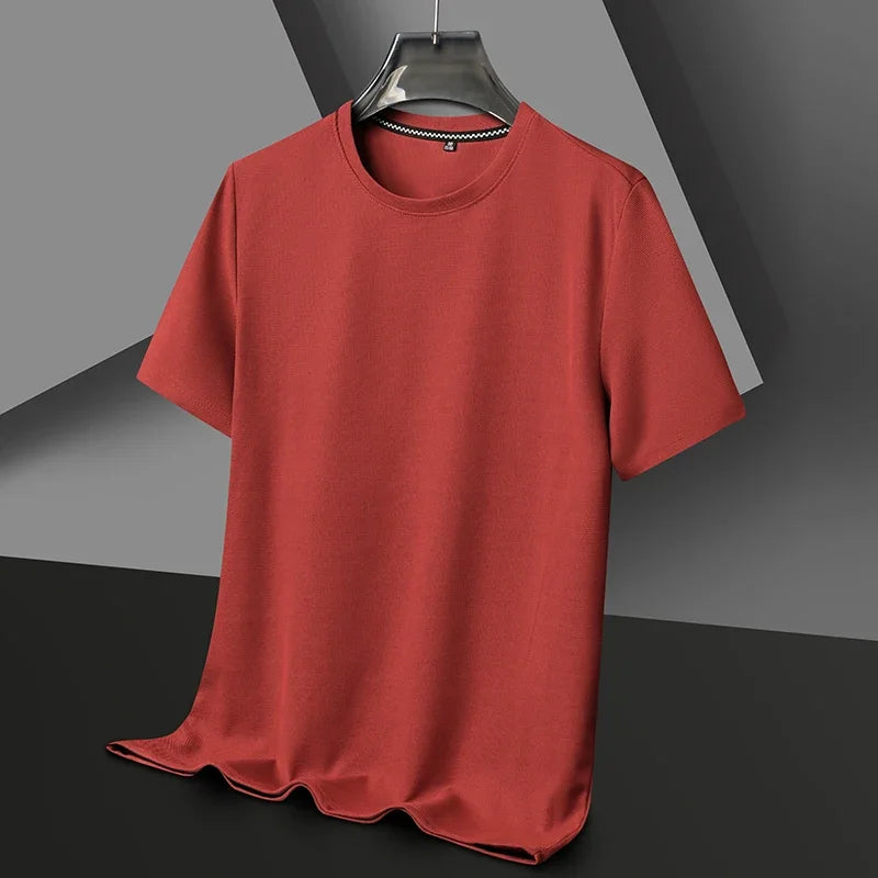 Red Color Men's Waffle Knit Short Sleeve T-Shirt Casual Top